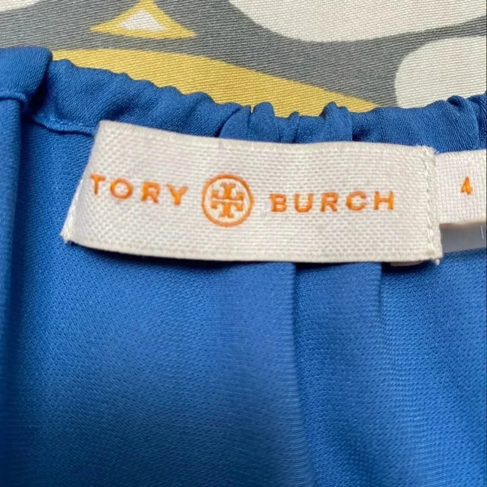 Tory Burch Sylvie 100% Silk Fringe Tunic Blouse Blue Navy Size 4